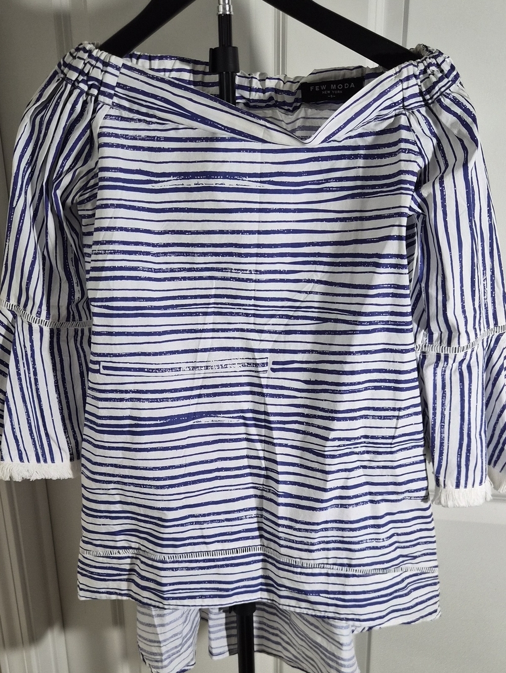 Few Moda NY Boho Peasant Romantic Women's Striped Off-Shoulder Blouse Small